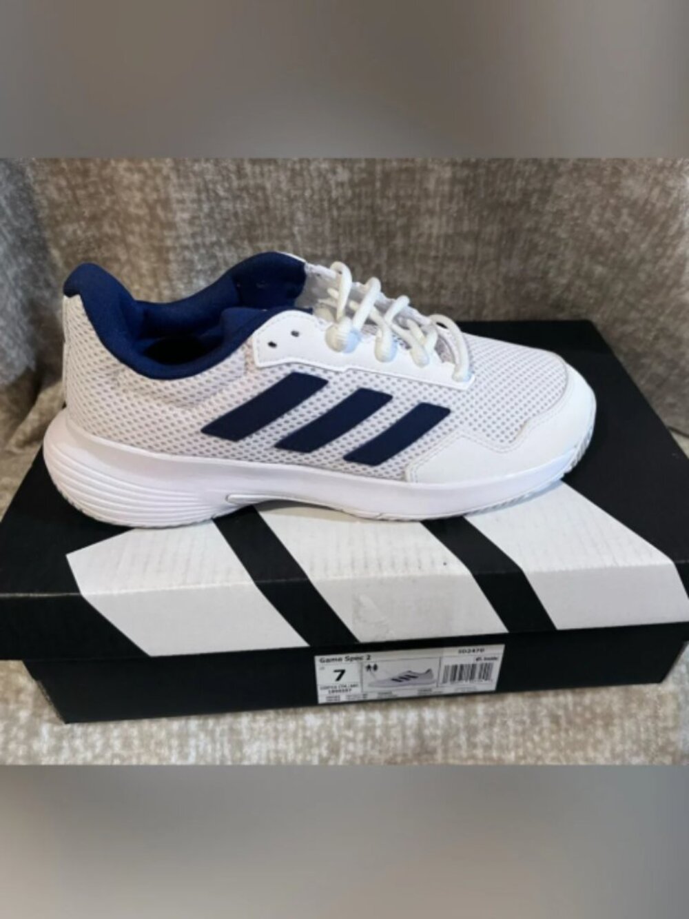 Adidas Men’s White & Navy Mesh Trainer Sneakers